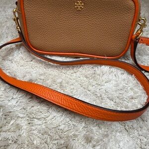 Tory Burch Brown and Orange Blake Mini Camera Crossbody Bag